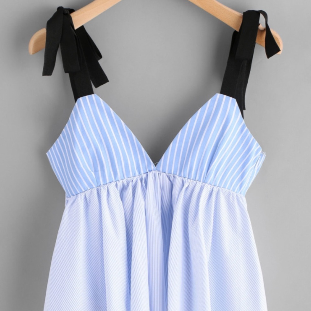 Vertical Striped Bow Tie Detail Peplum Cami Top